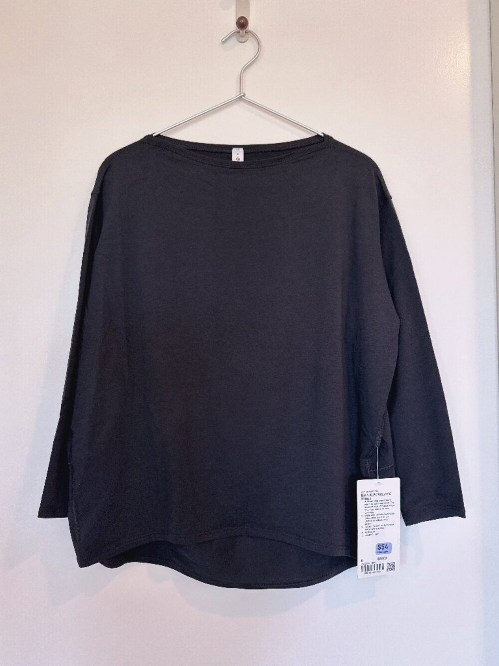 Lululemon Back In Action Organic Cotton Long-Sleeve Shirt, Black Size 6, NWT NEW